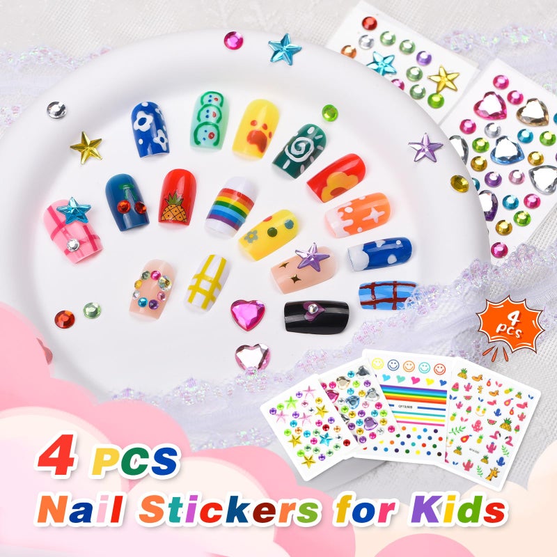 wakaniya Quick Dry Kids Nail Polish Set for Girls, Non-Toxic Toddler Water-Based Nail Polish Kit with Gems Stickers 9 Colors Peelable Fingernail Set for Ages 3+ - Image 3