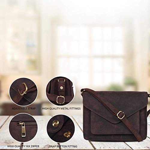 Ozora Leather Flapover Crossbody Handbag Purse for Women with Adjustable Strap & Overflap Snap Closure Tote/Bag (Brown Hunter) - Image 5