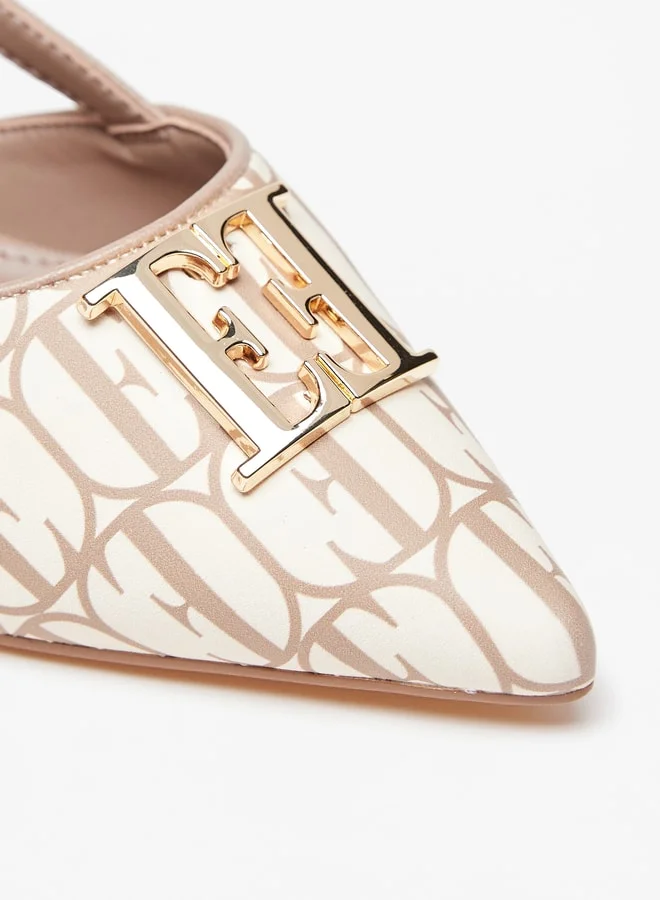 ELLE Women's Monogram Print Pumps with Buckle Closure and Kitten Heels