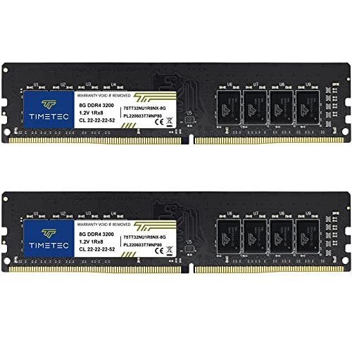 Timetec 16GB KIT 2x8GB DDR4 3200MHz PC43200AA PC425600 UDIMM Desktop RAM 288Pin 12V CL22 NonECC Unbuffered DIMM Memory Module Upgrade