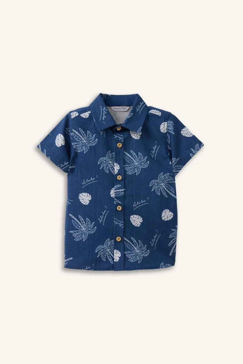 ديفاكتو Baby Boy Oversize Fit Tropical Patterned Short Sleeve Shirt