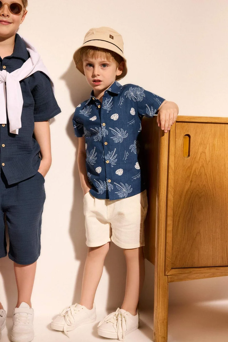 ديفاكتو Baby Boy Oversize Fit Tropical Patterned Short Sleeve Shirt
