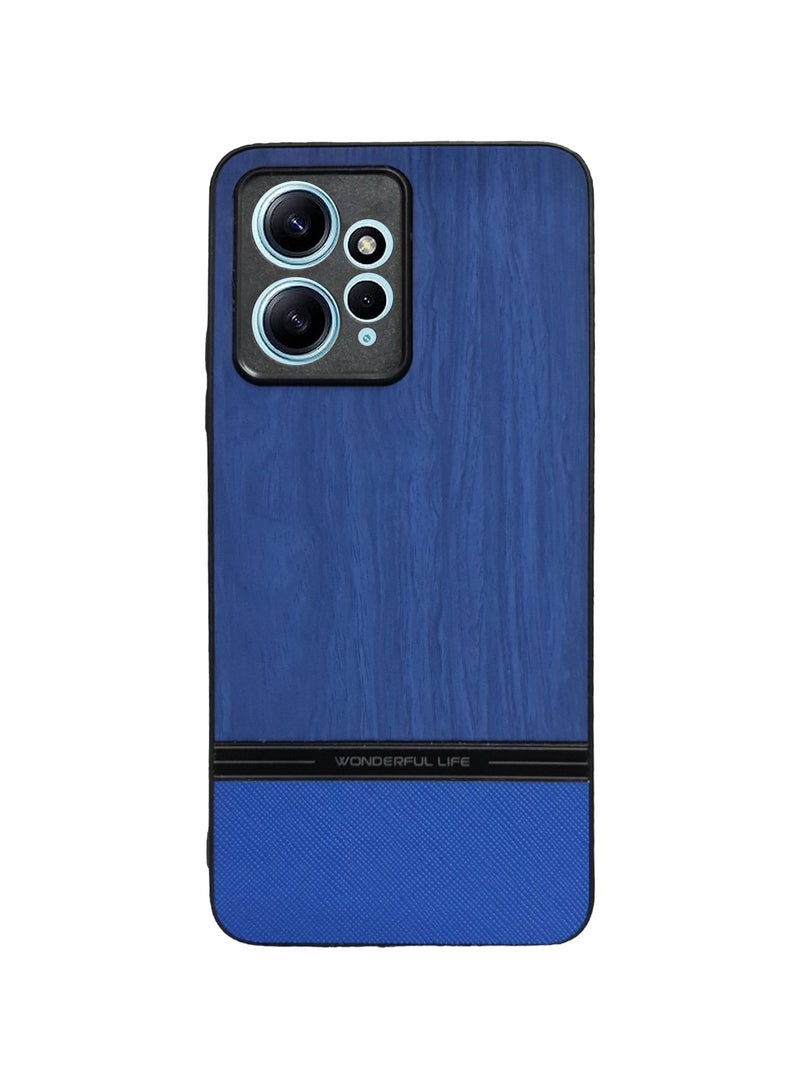 Elmo3ezz Shockproof Wood Grain Skin PU and TPU Shockproof Luxury Phone Case for Xiaomi Redmi Note 12 4G (Blue) - Image 1