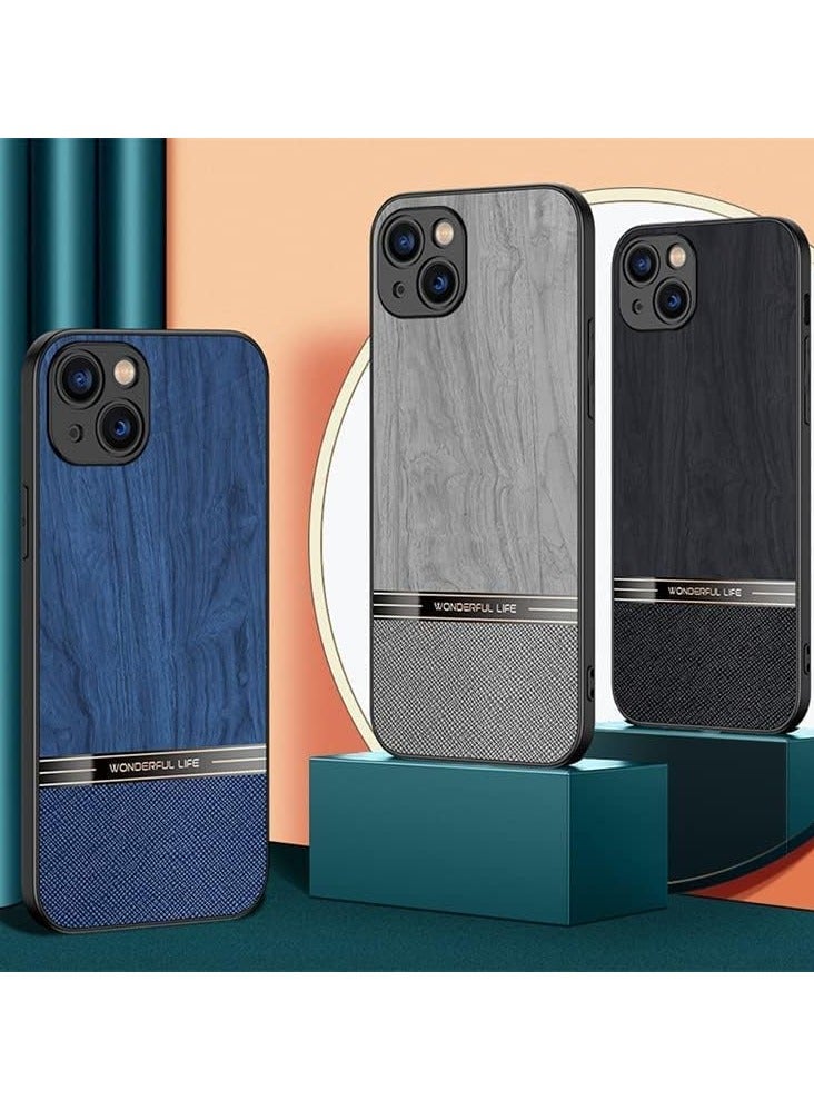 Elmo3ezz Shockproof Wood Grain Skin PU and TPU Shockproof Luxury Phone Case for Xiaomi Redmi Note 12 4G (Blue) - Image 2