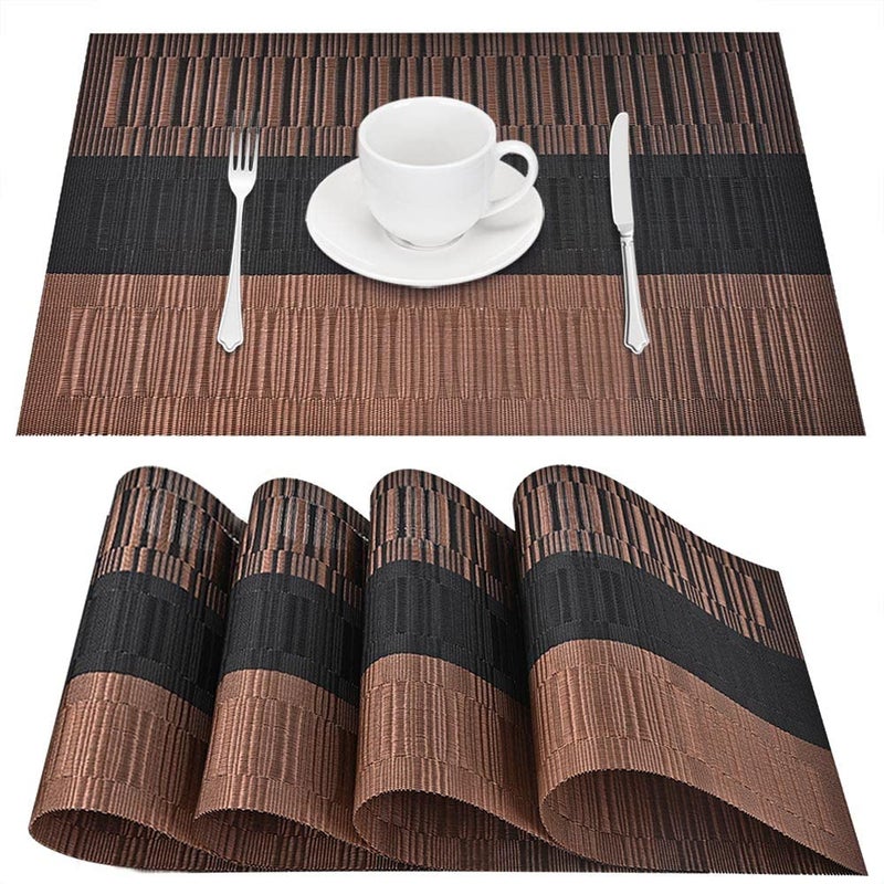 GIVERARE GIVERARE Placemats Set of 4 HeatResistant Woven Vinyl Placemat NonSlip Washable PVC Table Mat Easy to Clean Premium Plastic Mats for Dining Kitchen Table BlackBrown