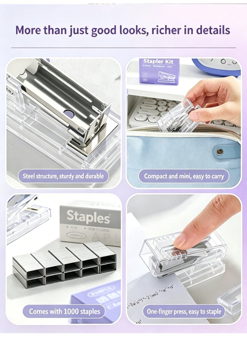PAPERSAY Mini Desktop Stapler with 1000 Staples, One Finger Press Small Stapler, Transparent Portable Manual Stapler, 12 Sheet Capacity for Office School Home Use - Image 5