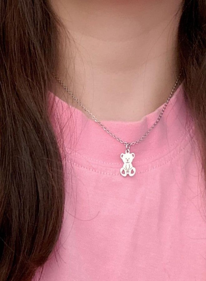 Jude Jewelers Stainless Steel Cute Bear Style Pendant Necklace (Silver) - Image 2