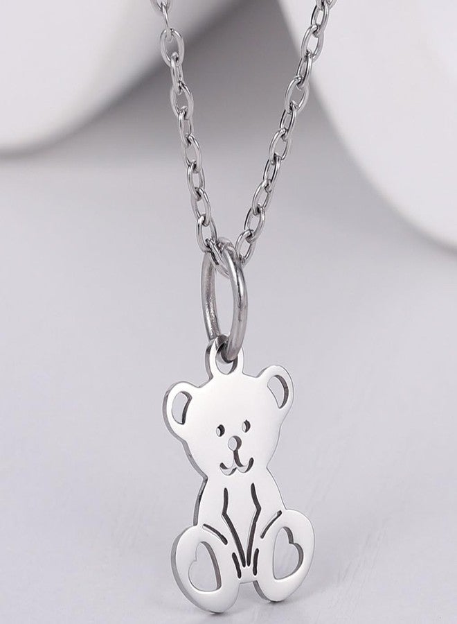 Jude Jewelers Stainless Steel Cute Bear Style Pendant Necklace (Silver) - Image 4