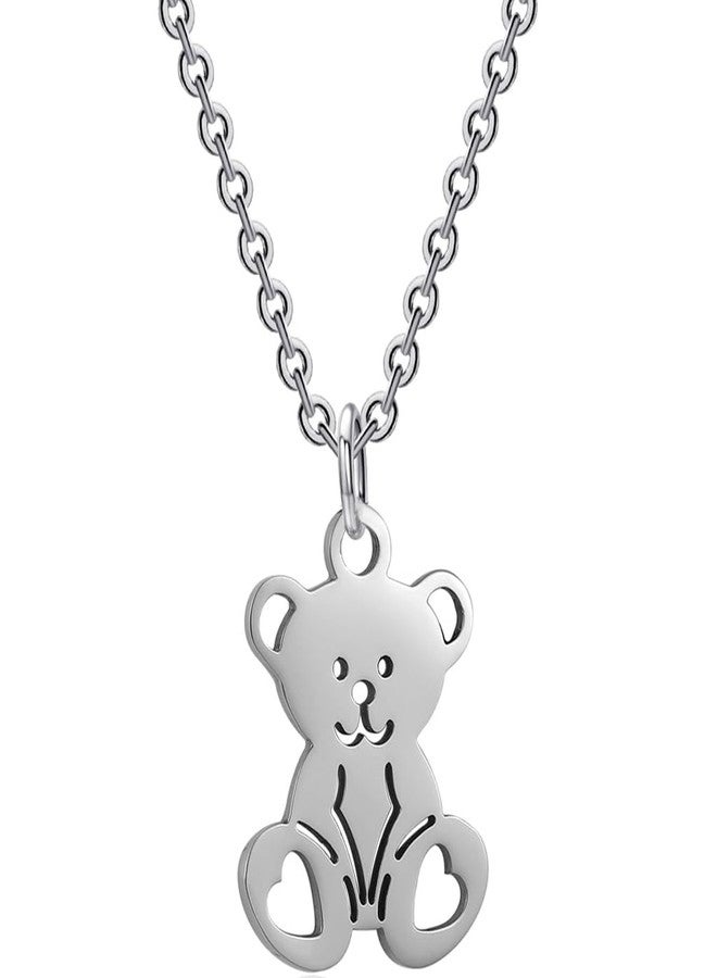 Jude Jewelers Stainless Steel Cute Bear Style Pendant Necklace (Silver) - Image 1