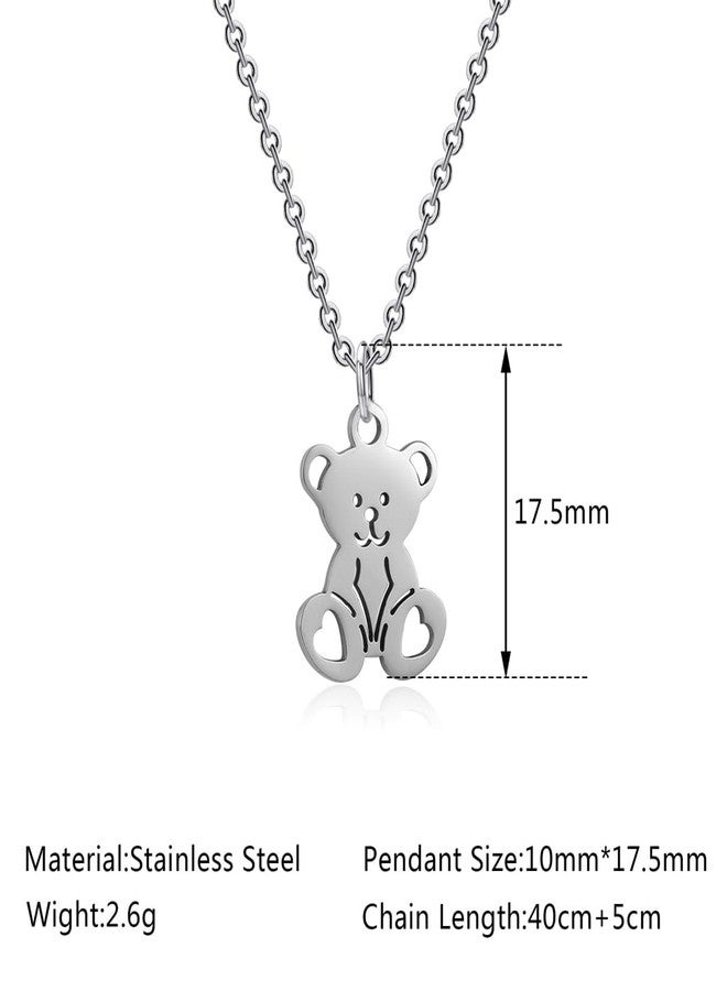 Jude Jewelers Stainless Steel Cute Bear Style Pendant Necklace (Silver) - Image 3