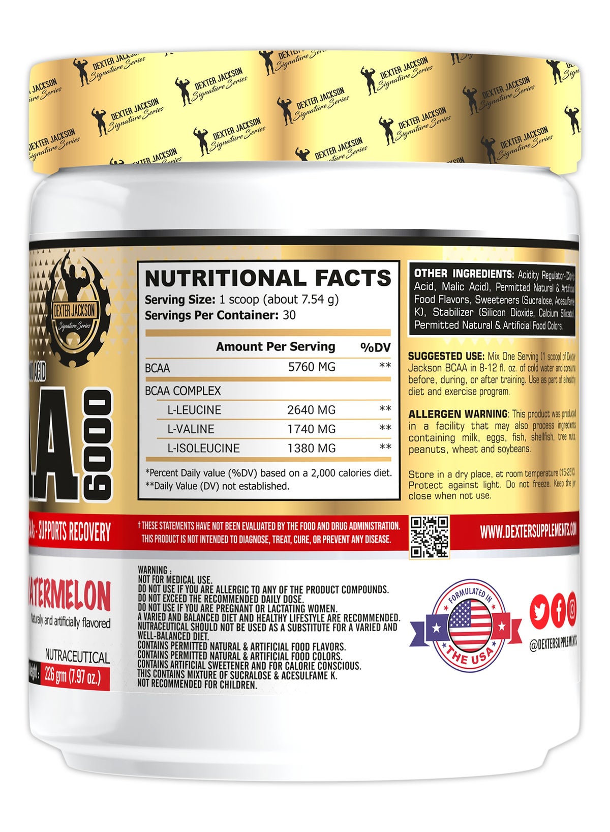 Gold Series Watermelon BCAA 6000 Powder 30 Servings