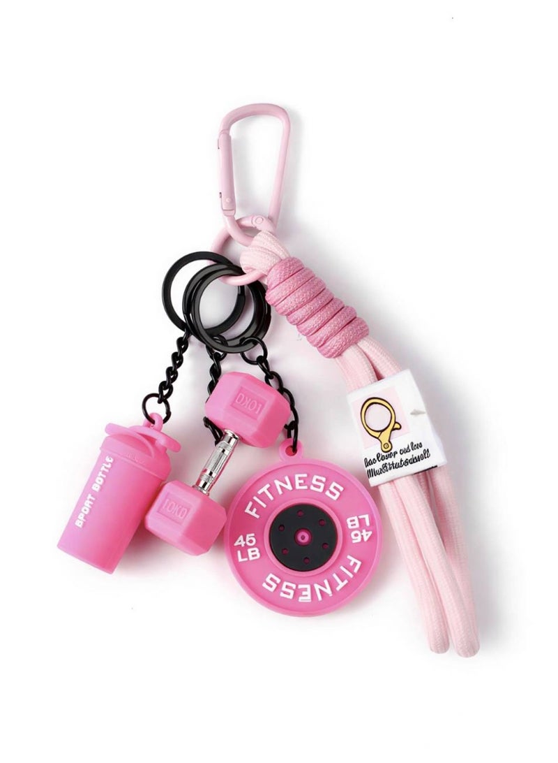 Aura Style 4-in-1 Fitness Keychain - Pink Gym Bag Charm with Dumbbell, Shaker & Weight Plate – Professional Sporty Keychain for Women - Image 1