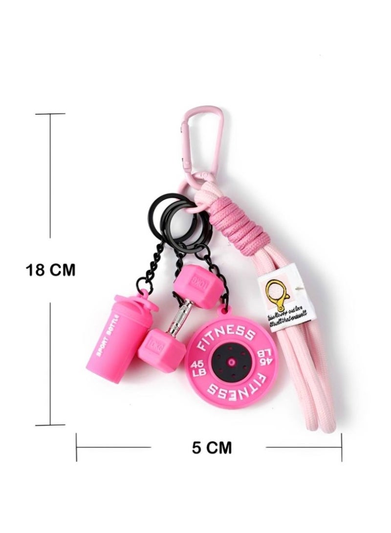 Aura Style 4-in-1 Fitness Keychain - Pink Gym Bag Charm with Dumbbell, Shaker & Weight Plate – Professional Sporty Keychain for Women - Image 2