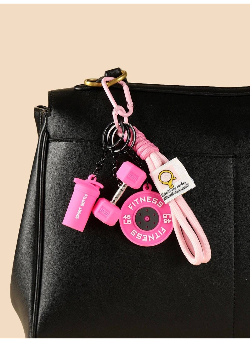Aura Style 4-in-1 Fitness Keychain - Pink Gym Bag Charm with Dumbbell, Shaker & Weight Plate – Professional Sporty Keychain for Women - Image 4