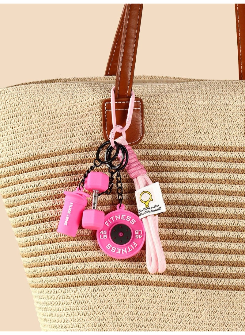 Aura Style 4-in-1 Fitness Keychain - Pink Gym Bag Charm with Dumbbell, Shaker & Weight Plate – Professional Sporty Keychain for Women - Image 5
