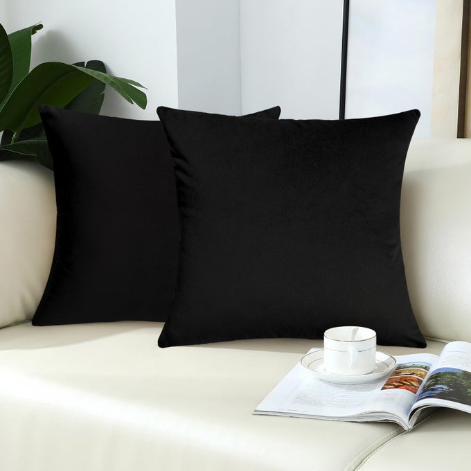 BLACK COMFY THROW PILLOW COVERS DECORATIVE VELVET SQUARE COUCH CUSHION CASES FOR LIVINGROOM SOFA DECOR SET OF 218 X 18 INCHES