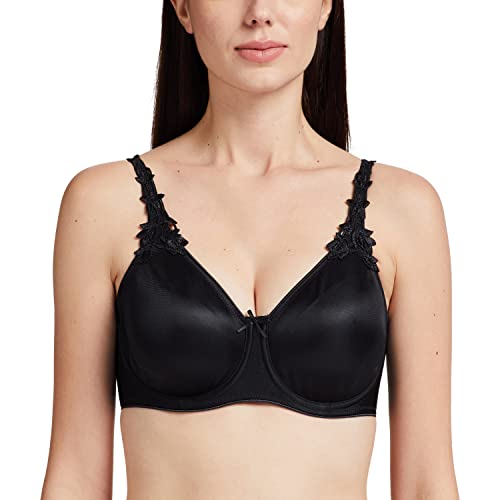Triumph Minimizer Women Bra Wired Non Padded High Support Big Cup| Visual Bust Reduction Comfort Bra Floral Lace Full Coverage Shapewear Wide Straps & U-Back Support Black 34D Pack of 1 - Image 1