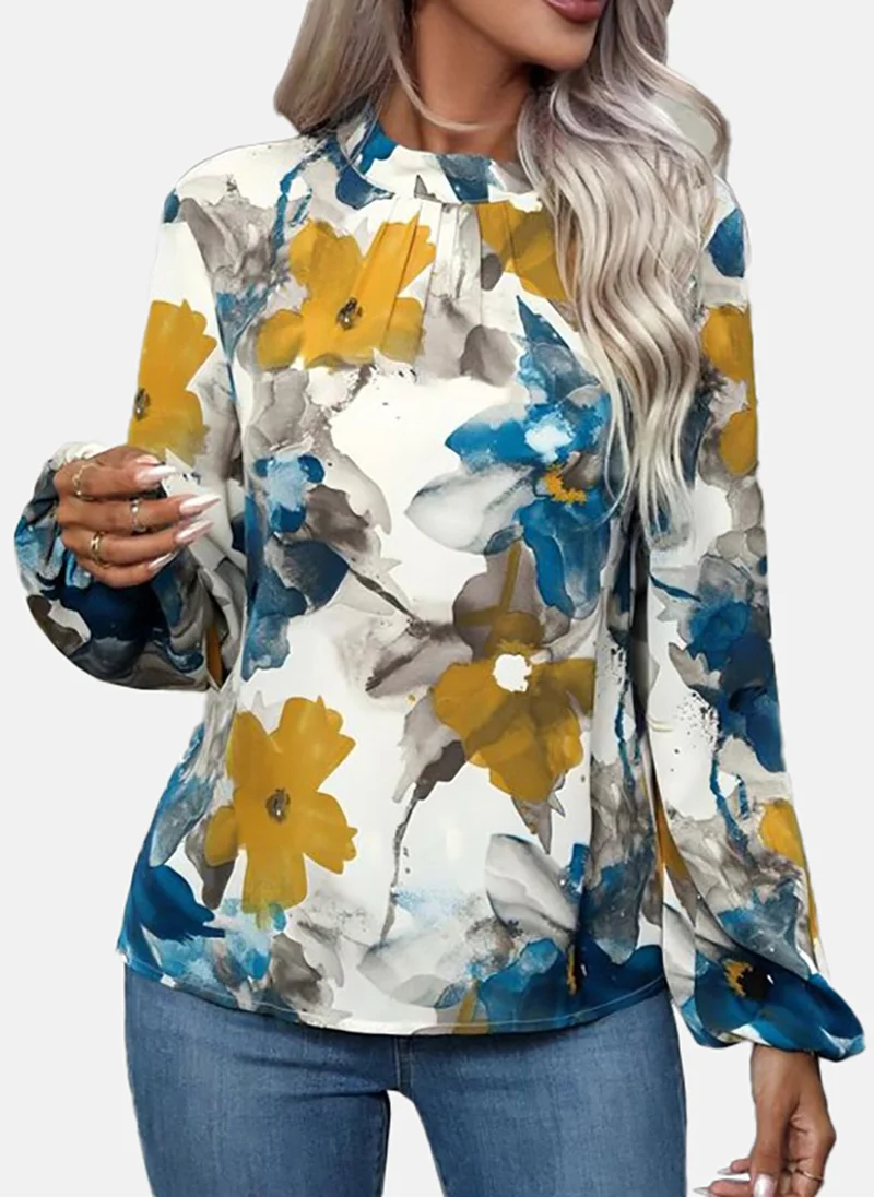 YUNIQEE Abstract Printed Pleated Button closure Top
