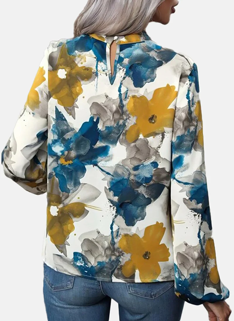 YUNIQEE Abstract Printed Pleated Button closure Top