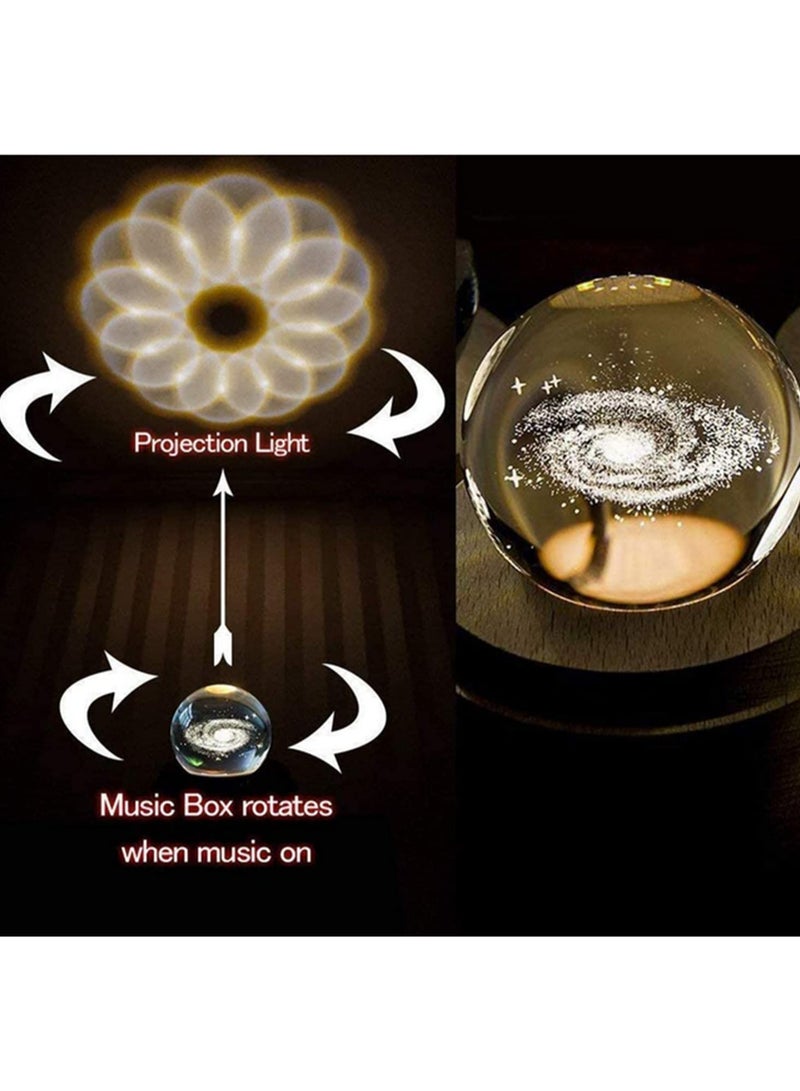 3D Crystal Ball Music Box with LED Projection Rotating Galaxy Light Wood Base Romantic Gift for Birthday Christmas Valentine s Day Adults Kids Women Home Decor - Image 4