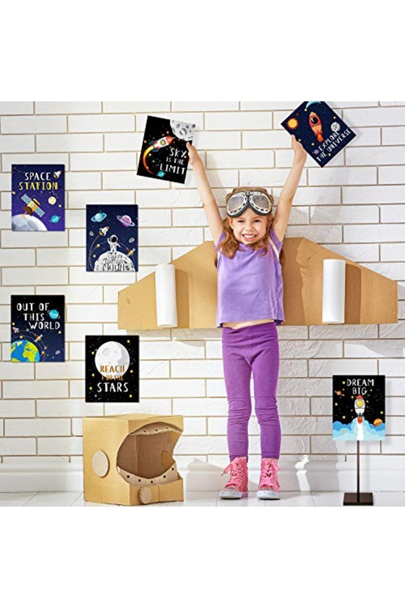Blulu 9 Pieces Outer Space Decor for Kids Room Boy Bedroom Space Posters 8 x 10 Inch Cute Inspirational Art Decoration for Boys and Girls Playroom Space Nursery Decor - Image 2