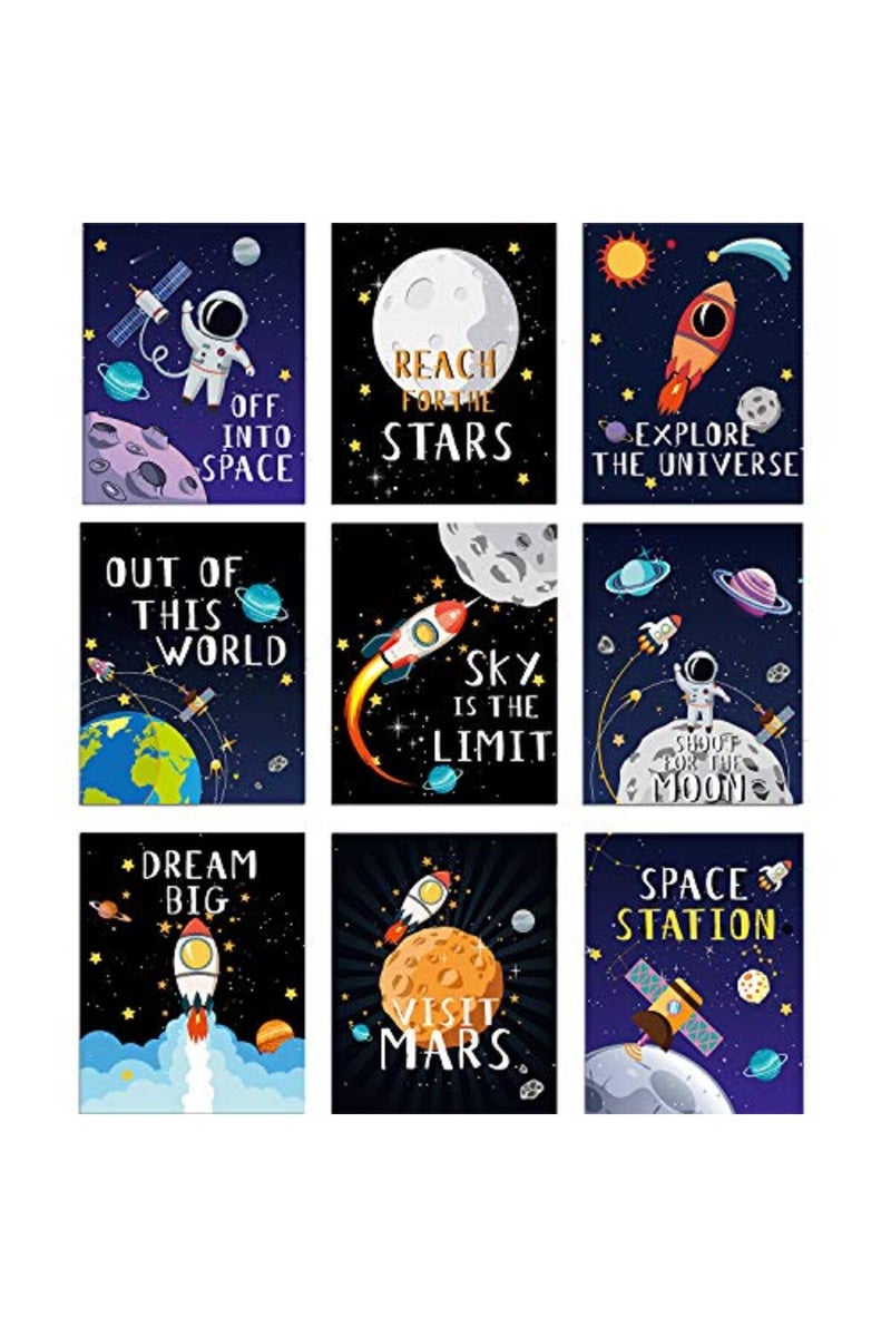 Blulu 9 Pieces Outer Space Decor for Kids Room Boy Bedroom Space Posters 8 x 10 Inch Cute Inspirational Art Decoration for Boys and Girls Playroom Space Nursery Decor - Image 1