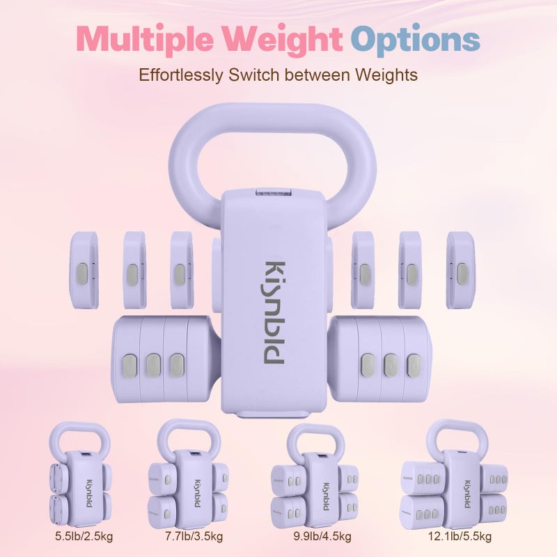 kisnbld Adjustable Dumbbell Set of 2, 2 in 1 Free Weights Dumbbells & Kettlebell Set for Women with Fast Adjustment, Each 2lb 3lb 4lb 5lb Hand Weights Set for Home Gym & Outdoor Exercise Training - Image 3