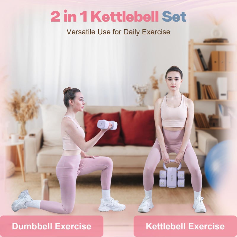 kisnbld Adjustable Dumbbell Set of 2, 2 in 1 Free Weights Dumbbells & Kettlebell Set for Women with Fast Adjustment, Each 2lb 3lb 4lb 5lb Hand Weights Set for Home Gym & Outdoor Exercise Training - Image 4