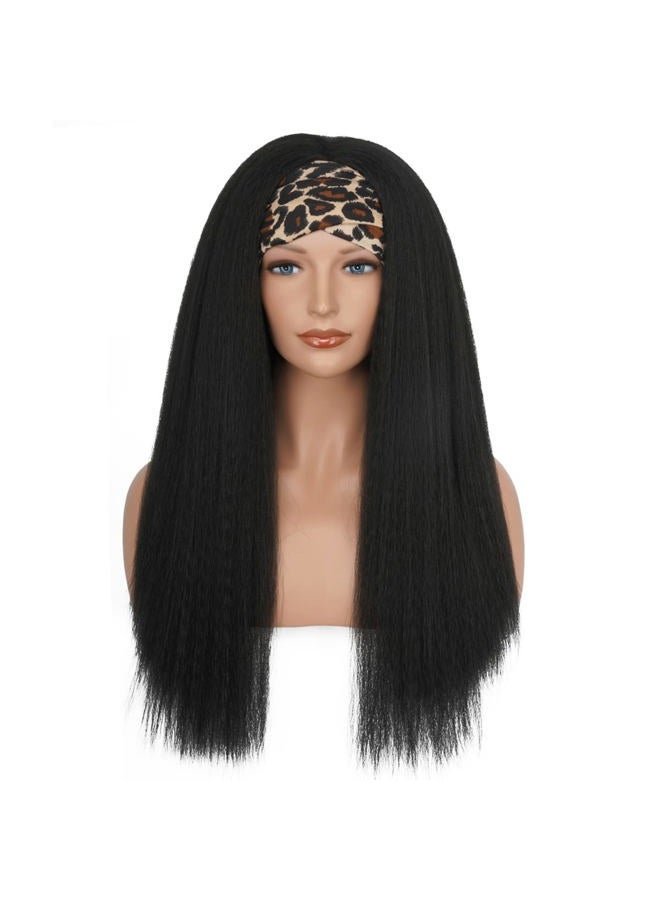 Aminow Straight Headband Wig, Soft & Natural as Human Hair, Glueless Synthetic Wigs for Black Women, Long Black Italian Yaki Half Wig with Headband Attached 24 Inch - Image 2