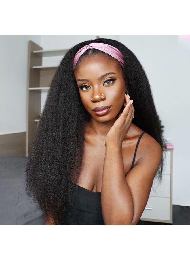 Aminow Straight Headband Wig, Soft & Natural as Human Hair, Glueless Synthetic Wigs for Black Women, Long Black Italian Yaki Half Wig with Headband Attached 24 Inch - Image 1