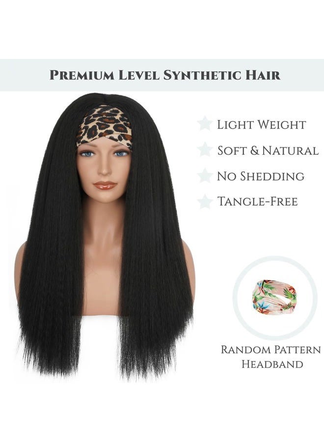 Aminow Straight Headband Wig, Soft & Natural as Human Hair, Glueless Synthetic Wigs for Black Women, Long Black Italian Yaki Half Wig with Headband Attached 24 Inch - Image 3