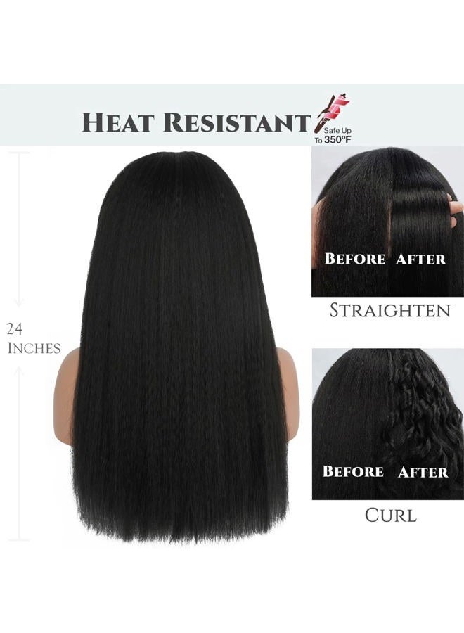 Aminow Straight Headband Wig, Soft & Natural as Human Hair, Glueless Synthetic Wigs for Black Women, Long Black Italian Yaki Half Wig with Headband Attached 24 Inch - Image 4