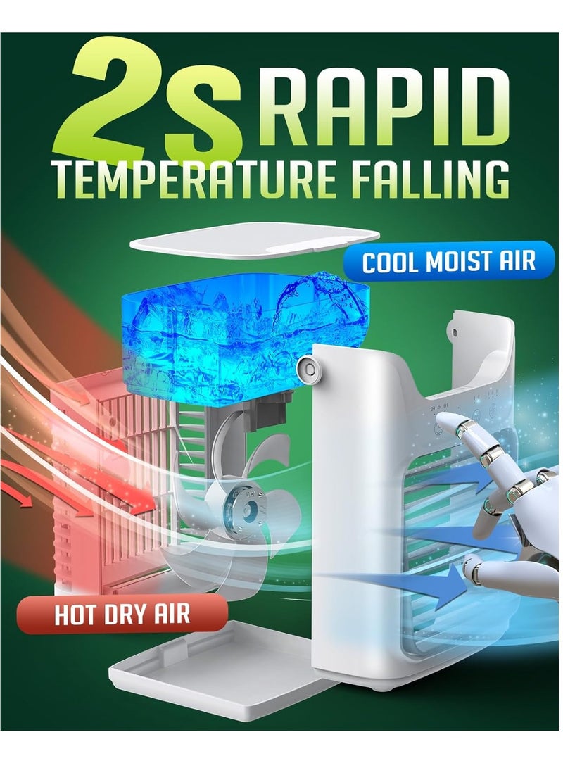 SYOSI Portable Air Conditioners, 3 Wind Speeds and 7 LED Lights Evaporative Personal Air Cooler, 4 in 1 Portable AC with 650ml Large Water Tank, Mini Air Conditioner for BedroomCarHomeCampingRoom - Image 3