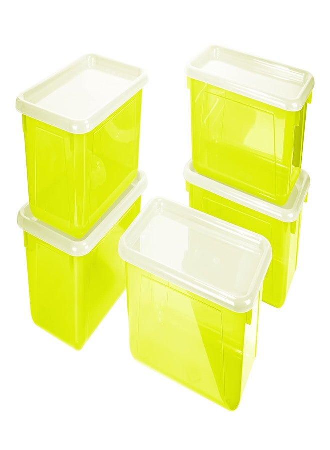 Storex Small Cubby Bins - Plastic Storage Containers for Classroom with Non-Snap Lid, 12.2 x 7.8 x 5.1 inches, Tint Yellow, 5-Pack (62482U05C) - Image 1