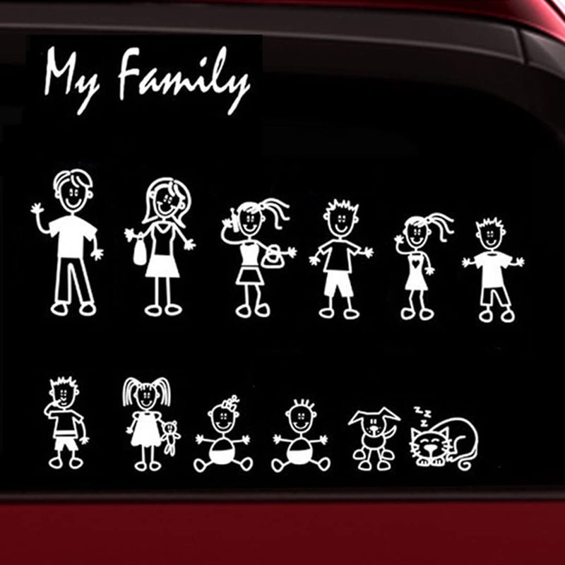 TOTOMO 13 Stick Figure My Family Car Stickers Style1 with Pet Dog Cat Family Car Decal Sticker for Windows Bumper