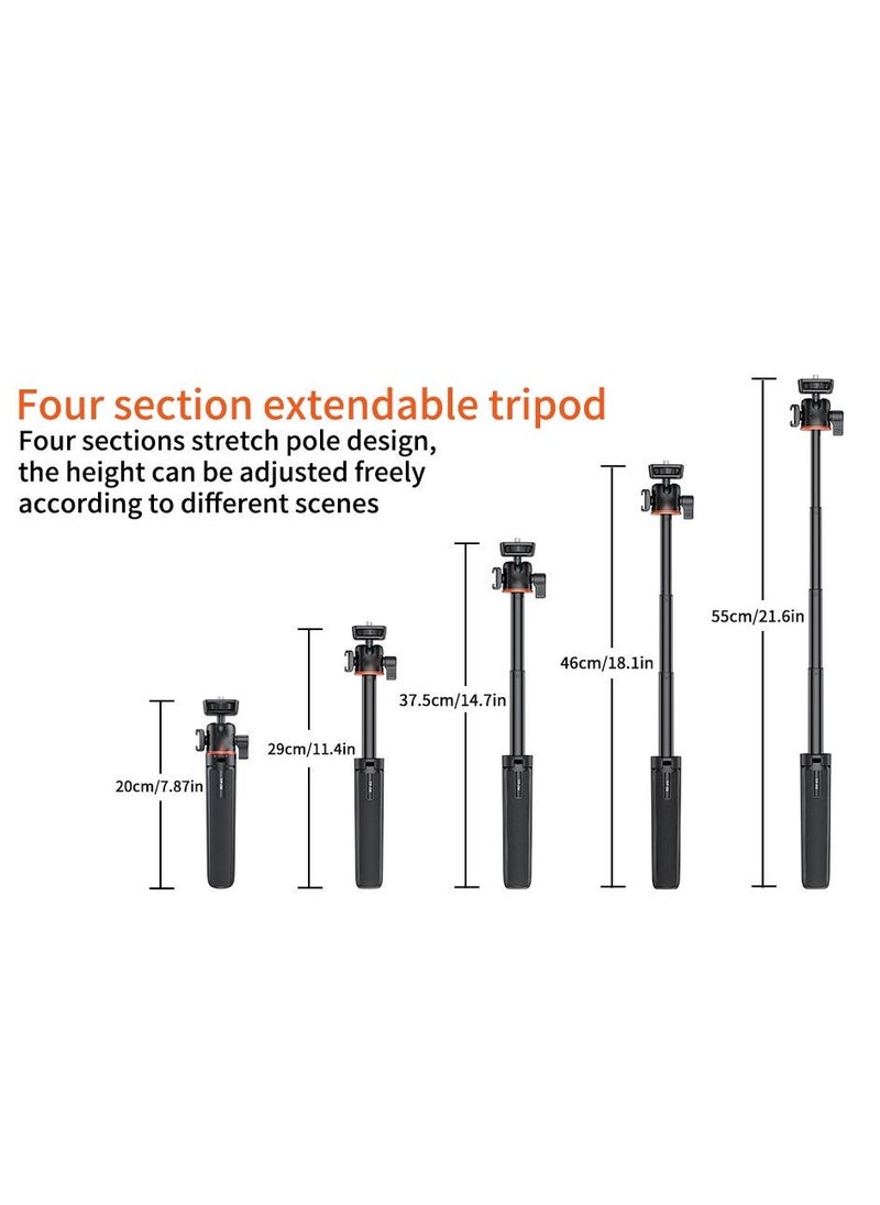 Generic - 21.6" Extendable TP-06 Portable Selfie Stick Tripod Stand Aluminum Alloy with 1/4 Inch Screw Cold Shoe Mount 360° Rotatable Ballhead 55cm/21.6in Max. Height 1.5kg Load Capacity for Vlog Live Streaming Selfie Video Recording - Image 1