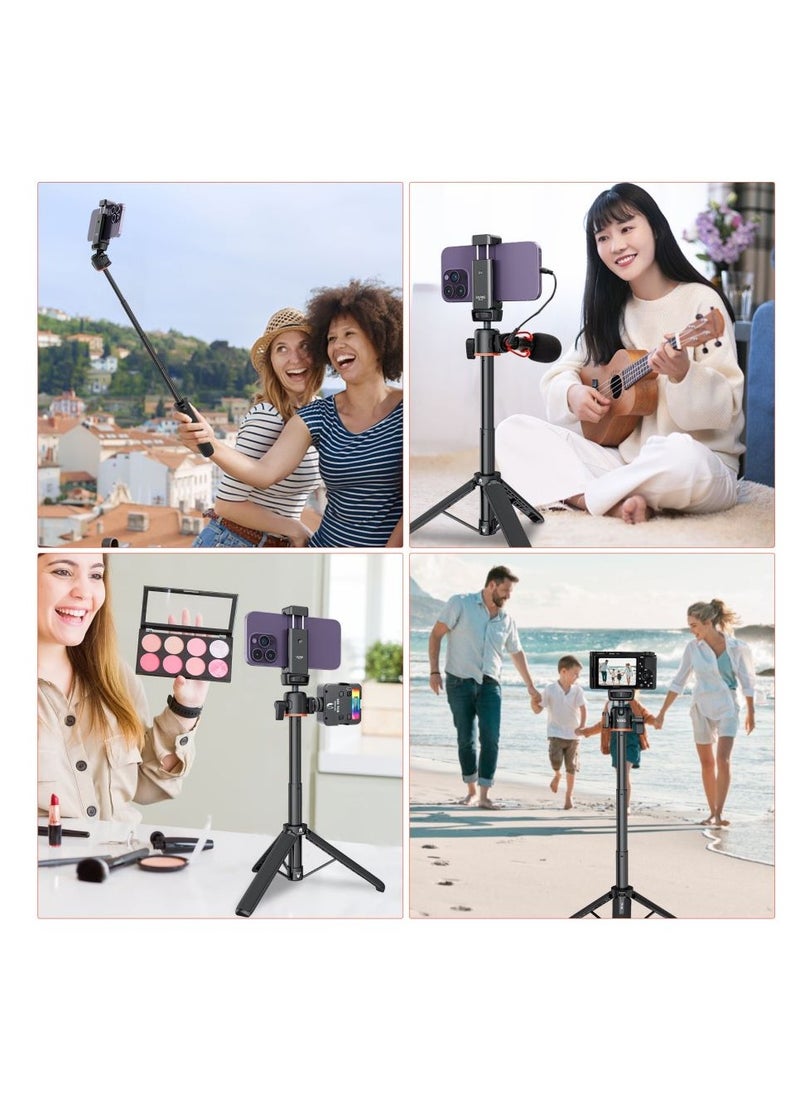 Generic - 21.6" Extendable TP-06 Portable Selfie Stick Tripod Stand Aluminum Alloy with 1/4 Inch Screw Cold Shoe Mount 360° Rotatable Ballhead 55cm/21.6in Max. Height 1.5kg Load Capacity for Vlog Live Streaming Selfie Video Recording - Image 1