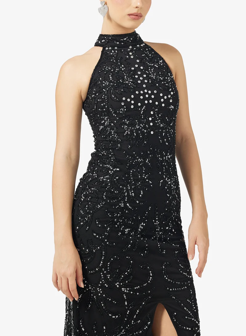 اميليا روز Sequin Front Slit Maxi Dress