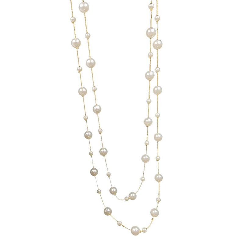 Cykdohy Pearl Layered Strand Necklaces for Women Dainty Fashion Long Imitation Pearls Beads Multiple Strands Chain Layer Choker Necklace Elegant Statement Charm Winter Sweater Vintage Wedding Party Costume Jewelry Gifts (White Pearl Gold Tone) - Image 1
