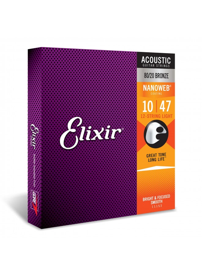 Elixir Strings Acoustic Guitar Strings, 12-String, Light NANOWEB Coating - Image 1