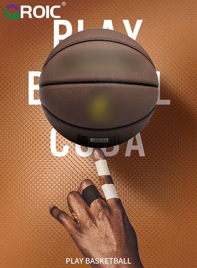GROIC Official Size 7 Basketball, 29.5 Basketball,Outdoor Composite Basketball Rubber Basketball, Wear Resistant and Easy Grip Practice Basketball for Indoor Outdoor Games(Brown) - Image 2