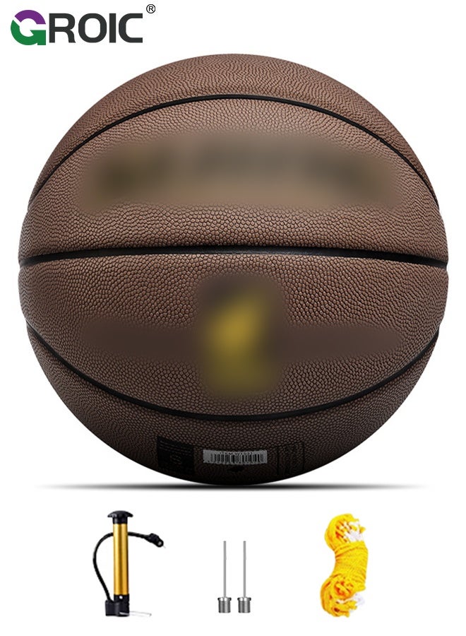 GROIC Official Size 7 Basketball, 29.5 Basketball,Outdoor Composite Basketball Rubber Basketball, Wear Resistant and Easy Grip Practice Basketball for Indoor Outdoor Games(Brown) - Image 1