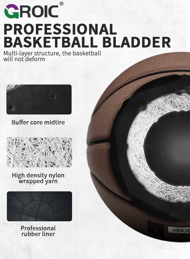 GROIC Official Size 7 Basketball, 29.5 Basketball,Outdoor Composite Basketball Rubber Basketball, Wear Resistant and Easy Grip Practice Basketball for Indoor Outdoor Games(Brown) - Image 4