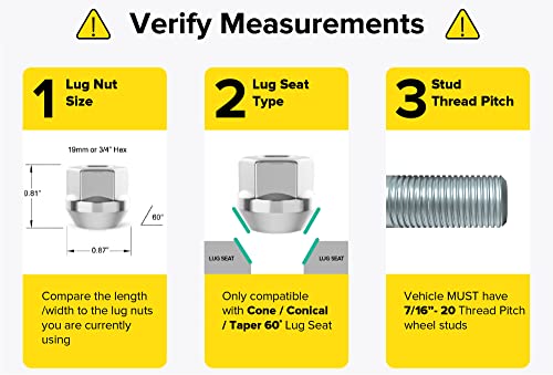 StanceMagic 20pcs Chrome Open End Lug Nuts - 7/16" x20 Threads - 0.81" Length - Cone Conical Taper Acorn Seat - 19mm 3/4" Hex - Compatible with Buick Chevy Chevrolet Pontiac Oldsmobile Cutlass Supreme - Image 3