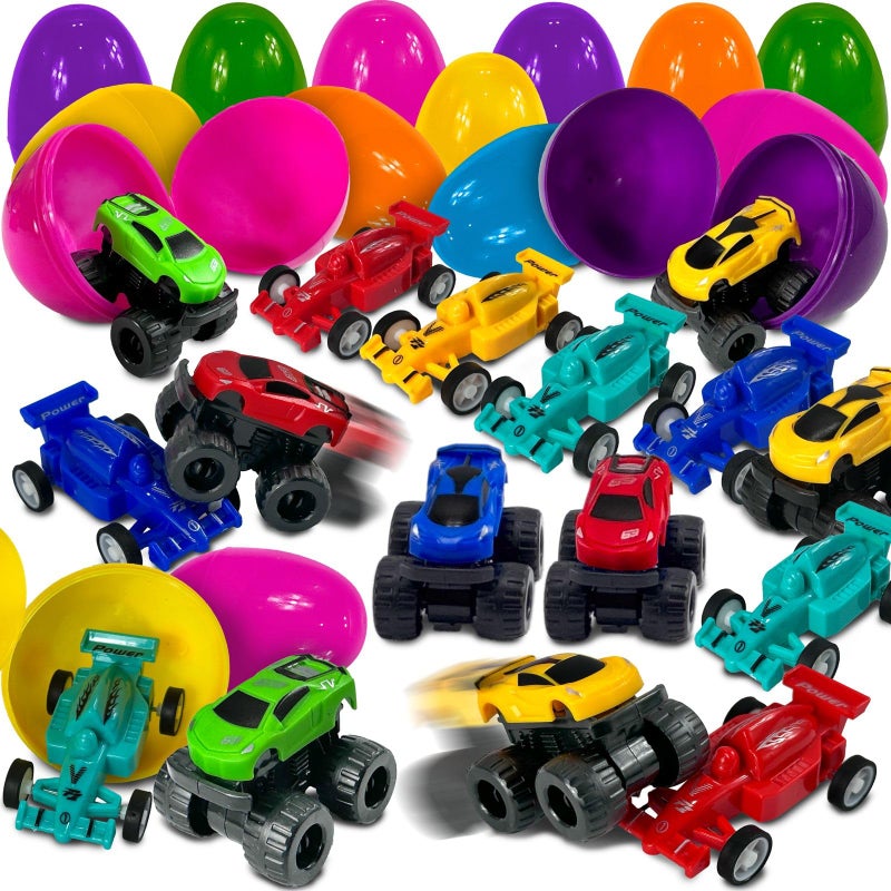 Stargo 8 Pack 32 Colorful Prefilled Easter Eggs bulk with Racing Mini Car Vehicles Pull Back Cars Plastic Easter Eggs Large for Easter Basket stuffers Easter Gifts Party Favors Boy Goodie Bags - Image 3