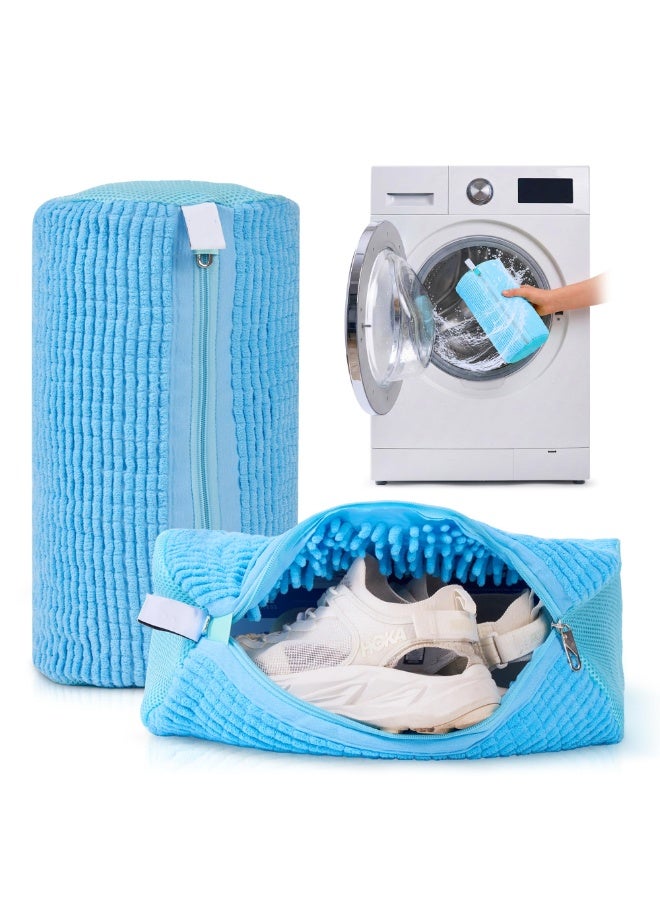 HOMESTAR Shoe Washing Machine Bags - Reusable Sneaker Laundry Shoe Bag with 360° Deep Clean Mesh - Self Locking Zipper, Noise Reduction Washing Bag Fits All Shoes Sizes and Types - Blue - Image 1