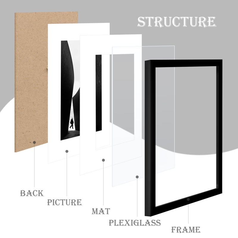 Fisnish 8x10 Picture Frame Sef of 10  Display Pictures 5x7 with Mat or 8 x 10 Without Mat  Photo Frame Collage for Wall Gallery Decor  Hanging or Tabletop Display  Black - Image 5