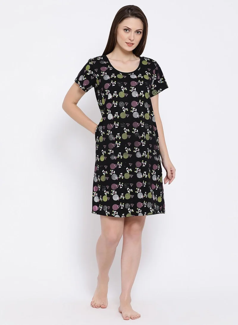 كلوفيا Clovia Printed Short Night Dress - Cotton