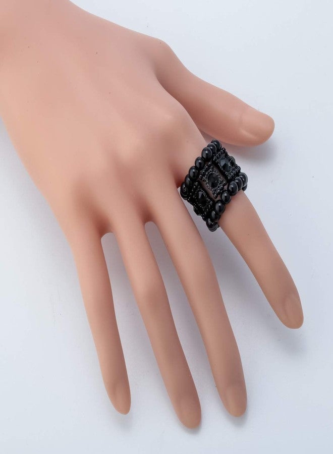 YACQ خواتم YACQ النسائية المطاطية تناسب مقاسات الأصابع من 6.5 إلى 9 - شريط مطاطي ناعم مثالي لالتهاب المفاصل - حاملات وشاح حريري - خالية من الرصاص والنيكل - عرض 4/5 بوصة (أسود داكن) - Image 3