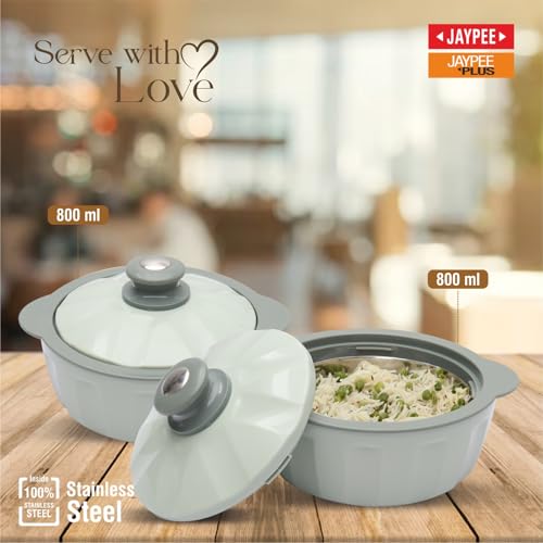JAYPEE HOTFEAST Inner Stainless Steel Casserole Twin Set of 2, 800ml, BPA Free Insulated casserole Set |Sabji Container|Small Chapati Box |Food Grade Serving Set, Green - Image 3